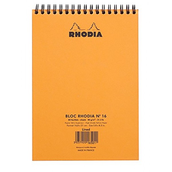 Rhodia Wirebound 메모장, A5, 줄지어 - 주황색