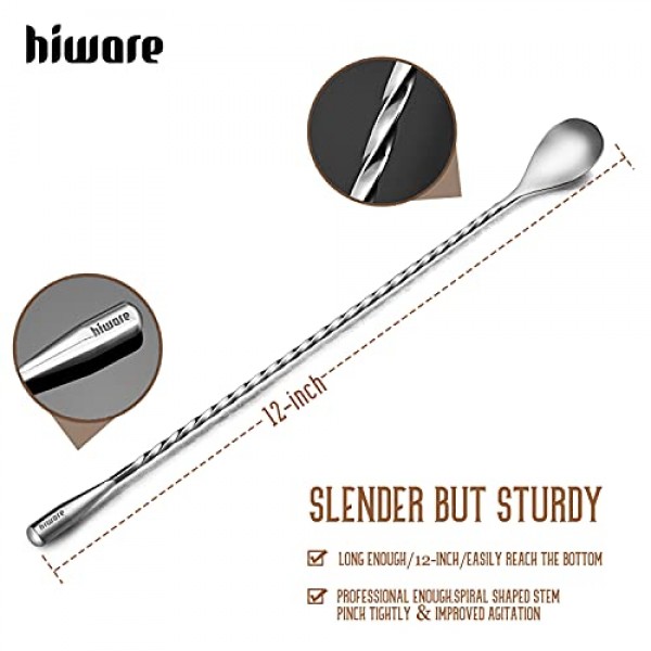 Hiware LZS13B 12 인치 스테인레스 스틸 혼합 스푼, 나선형 패턴 바 칵테일 셰이커 스푼