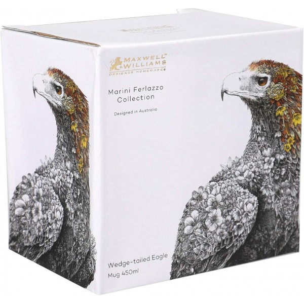 Maxwell & Williams Marini Ferlazzo Birds Fine China Mug with Wedge-Tailed Eagle Design, Gift Boxed, Black/White, 450ml