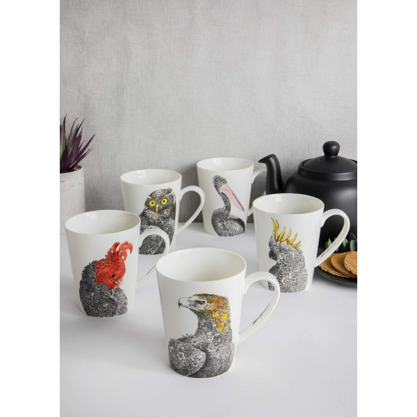 Maxwell & Williams Marini Ferlazzo Birds Fine China Mug with Wedge-Tailed Eagle Design, Gift Boxed, Black/White, 450ml