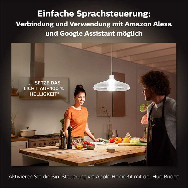 Philips Hue White E27 싱글 팩 1600lm, 따뜻한 백색광, 밝기 조절 가능, 앱을 통해 제어 가능, Amazon Alexa(Echo, Echo Dot)와 호환 가능