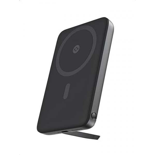MagSafe용 AMEGAT 마그네틱 배터리 팩 6700mAh, 20W USB-C 고속 충전 기능을 갖춘 접이식 킥스탠드 무선 휴대용 충전기, iPhone 15/15 Plus/15 Pro/15 Pro Max, iPhone 14/13/12 시리즈 전용