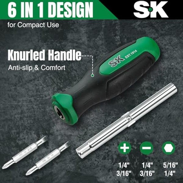 SK 6-in-1 드라이버, 올인원 멀티 비트, 자석, S2 강철, SureGrip 핸들