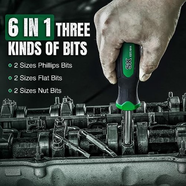 SK 6-in-1 드라이버, 올인원 멀티 비트, 자석, S2 강철, SureGrip 핸들