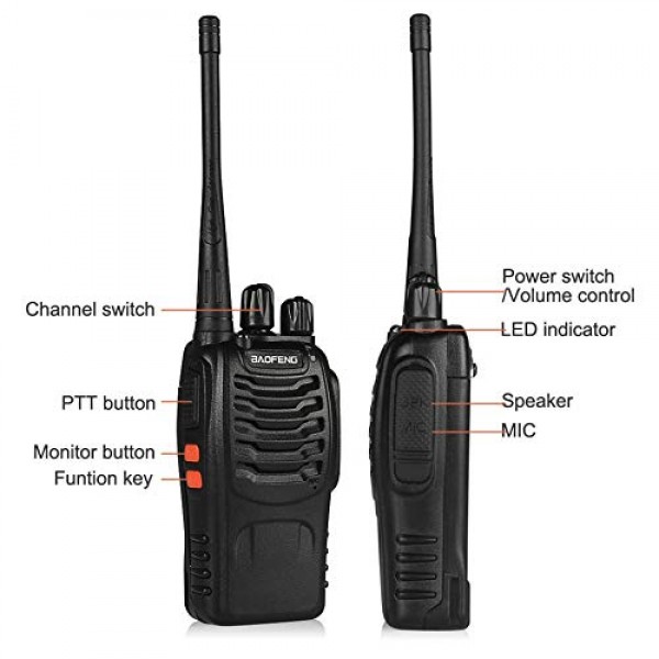 BAOFENG BF-888S 성인용 워키토키 6개, 장거리 양방향 라디오, 1500mAh 16 채널, 라디오 6개 이어폰 6개 6방향 충전기 1개 케이블 1개