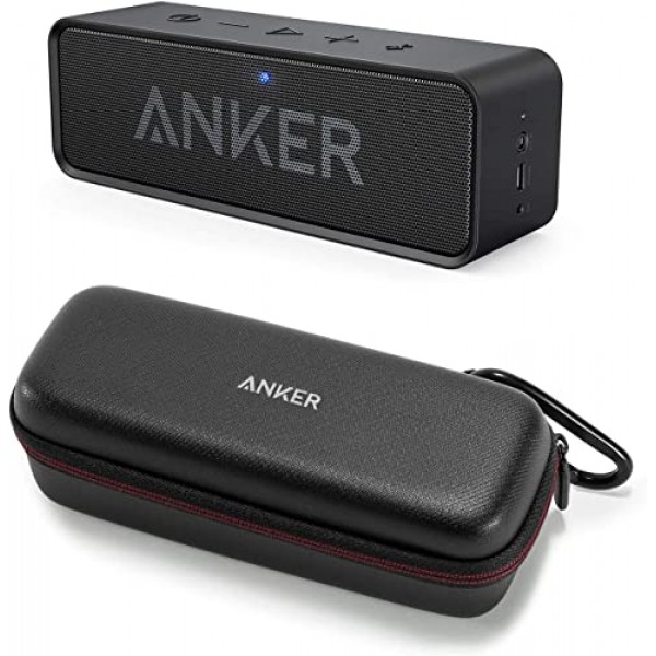 Anker 업그레이드, IPX5 방수, 스테레오 사운드, 24시간 재생, 공식 여행 케이스가 포함된 휴대용 무선 스피커 번들을 갖춘 Soundcore Bluetooth 스피커