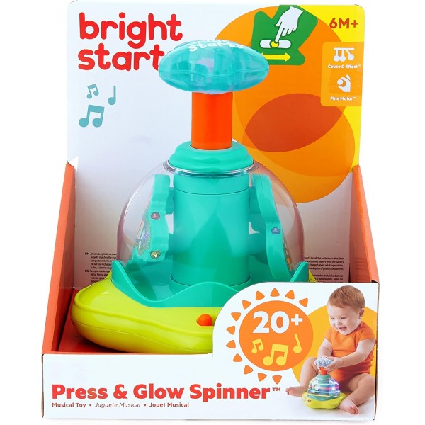Bright Starts Press & Glow Spinner 원인과 결과 뮤지컬 아기 장난감, 6개월 이상 싱글