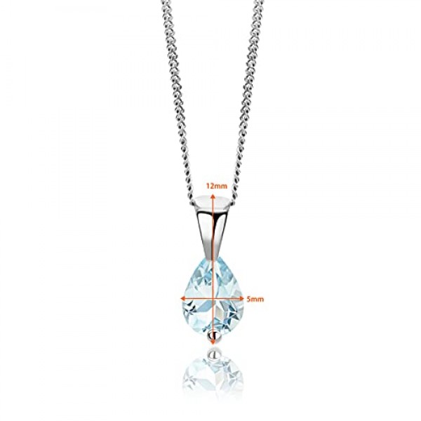OROVI Jewellery 여성용 목걸이 화이트 골드 와 눈물방울 펜던트 보석 / 탄생석 3월 블루 아쿠아마린 체인 9 캐럿(375) 금, 금, 아쿠아마린