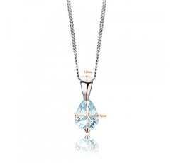 OROVI Jewellery 여성용 목걸이 화이트 골드 와 눈물방울 펜던트 보석 / 탄생석 3월 블루 아쿠아마린 체인 9 캐럿(375) 금, 금, 아쿠아마린
