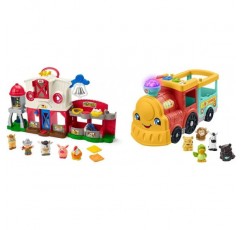 Fisher-Price HHX34 - Little People Farm - 스마트 스테이지 및 HHH23이 포함된 대화형 플레이 세트 - Little People Big ABC Animal Friends Train - 독일어 버전 푸시 뮤지컬 토이