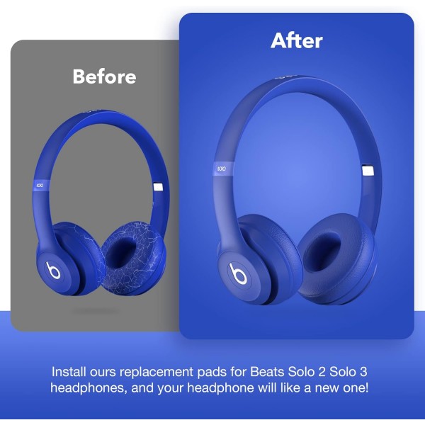 Yizhet 교체용 이어패드 1쌍은 Beats Solo 2 Solo 3 무선 블루투스 헤드폰과 프리미엄 메모리 폼 및 단백질 가죽(파란색) 솔로-블루와 호환됩니다.