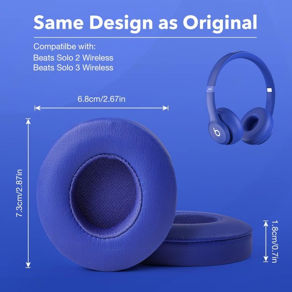 Yizhet 교체용 이어패드 1쌍은 Beats Solo 2 Solo 3 무선 블루투스 헤드폰과 프리미엄 메모리 폼 및 단백질 가죽(파란색) 솔로-블루와 호환됩니다.