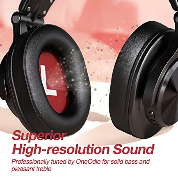 OneOdio A70 Bluetooth 오버이어 헤드폰, 무선 헤드폰, 72H 재생 시간, 고해상도, 스튜디오 모니터 및 믹싱 DJ 기타 앰프용 3.5mm/6.35mm 유선 오디오 잭, 컴퓨터 노트북 PC 태블릿 -