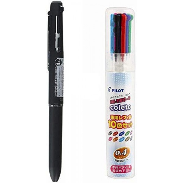 파일럿 멀티펜 바디 하이텍-C 콜레토 1000 블랙바디(LHKC-1SC-B)+0.4mm 리필 10색세트(LHKRF-1SC4-10C)