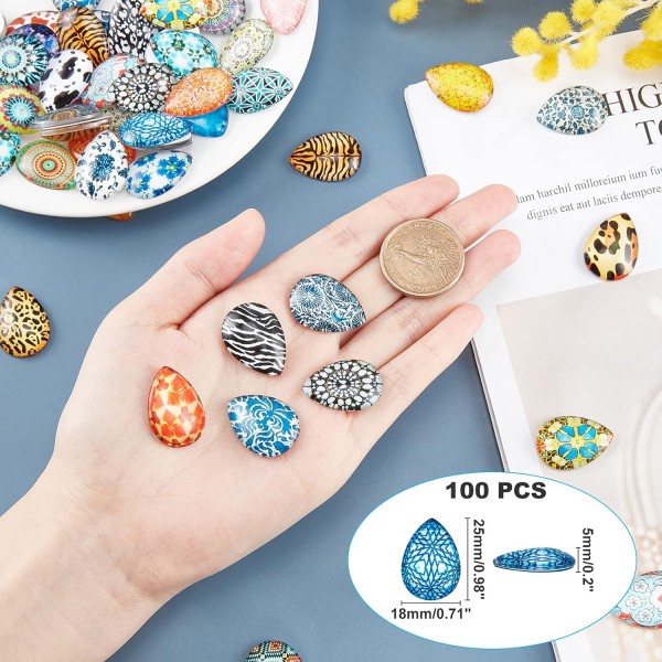 PandaHall 유리 카보 숑 쥬얼리 용 반원형 Scrapbooking Crafts 10x4mm 200pcs 25x18x5mm Colore Misto D 혼합 색상 D 25x18x5mm