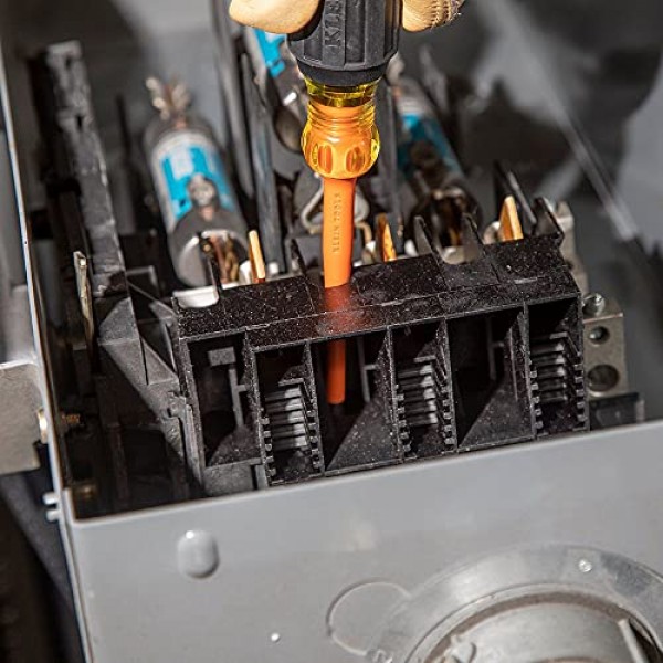 Klein Tools 33736INS 절연 드라이버 세트, 1000V 슬림 팁 드라이버(필립스, 캐비닛, 사각 비트 및 자화기 포함), 6피스