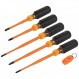 Klein Tools 33736INS 절연 드라이버 세트, 1000V 슬림 팁 드라이버(필립스, 캐비닛, 사각 비트 및 자화기 포함), 6피스