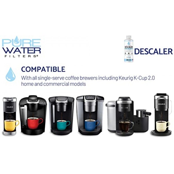 디스케일러 및 클리너(12개 용도) - MADE IN USA - Keurig Brewers, Nespresso, Delonghi, Breville 및 모든 커피 메이커 및 에스프레소 머신용 스케일 제거 솔루션
