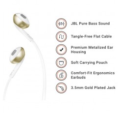 마이크가 있는 JBL JBLT205CGD 헤드폰, 샴페인 골드
