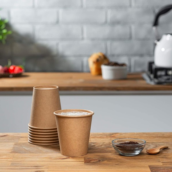 일회용 8oz Unbleached Kraft 싱글 월 브라운 커피 컵 [8oz, 230ml, 100pcs] NO LID - 음료, 파티, 결혼식, 기념일, 생일 용품용 4oz 6oz 8oz 12oz