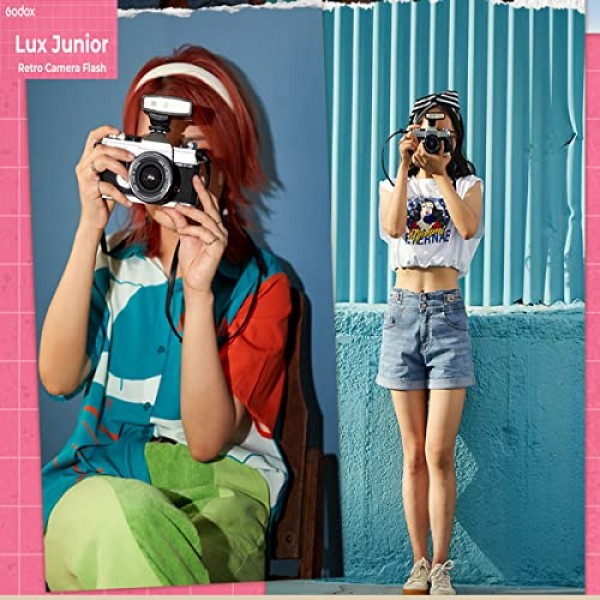 GODOX Lux 주니어 스피드라이트 레트로 카메라 플래시, GN12, 6000K CCT A/M 플래시 모드, 28mm 초점 거리 Canon,Nikon,Sony,Fujufilm 디지털 필름 카메라와 호환 가능