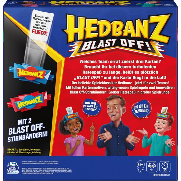 Spin Master Games - Hedbanz - Blast Off, 플라잉 카드를 이용한 가족 추측 게임 - 2팀 또는 4명 이상의 플레이어, 6세 이상(독일어 버전)