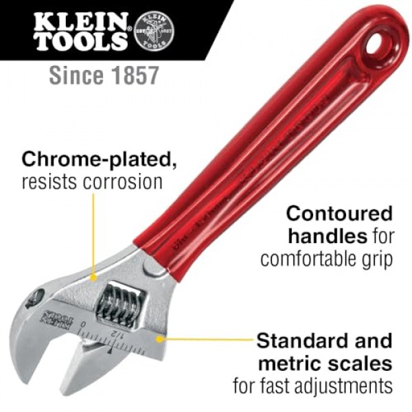 Klein Tools D507-6 조절식 렌치, 고광택 크롬 마감 처리된 추가 용량 조 단조 드라이브 렌치, 6-1/2인치