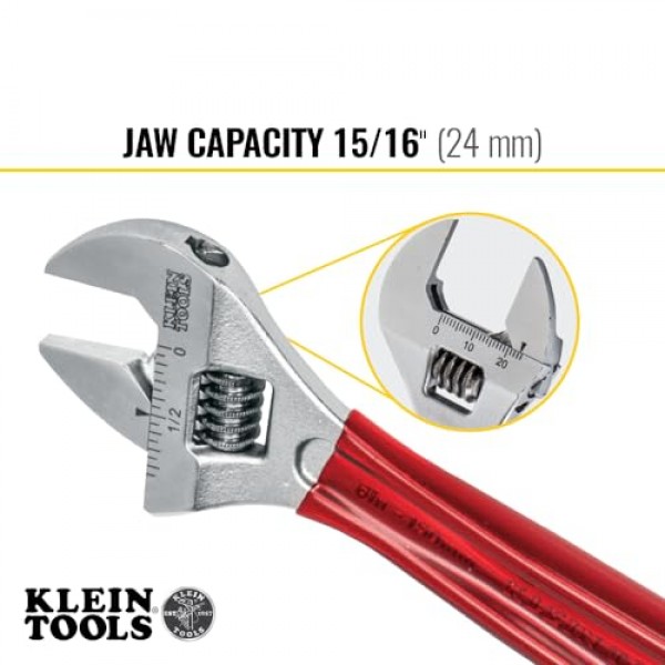 Klein Tools D507-6 조절식 렌치, 고광택 크롬 마감 처리된 추가 용량 조 단조 드라이브 렌치, 6-1/2인치