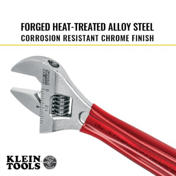 Klein Tools D507-6 조절식 렌치, 고광택 크롬 마감 처리된 추가 용량 조 단조 드라이브 렌치, 6-1/2인치