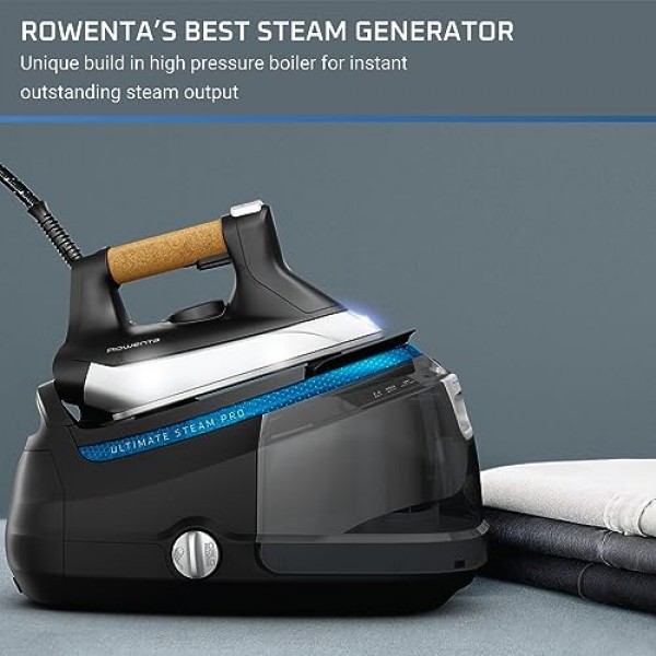 Rowenta Ultimate Steam Pro 스테인레스 스틸 열판 전문 1800W 스팀 다리미 스테이션(의류 및 직물용 44온스 탈착식 탱크 보일러 포함), DG8668