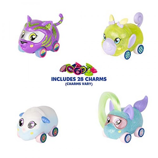 Ritzy Rollerz Toy Cars for Girls with Surprise Charms, 4Ever Friends, 독특한 패션 마감의 귀여운 자동차 4대, 4팩