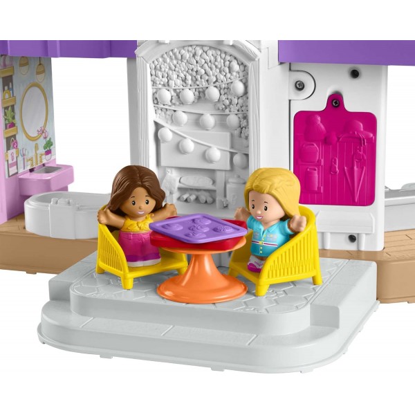 Fisher-Price HJN55 - Little People Barbie little-big dream villa, 2개의 피규어와 액세서리가 포함된 대화형 플레이 세트, 18개월 이상의 어린이를 위한 다양한 소리와 다양한 색상의 