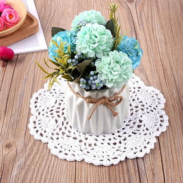 화이트 빈티지 크로 셰 뜨개질 냅킨 8 인치 라운드 코튼 수제 레이스 Placemats 공예 테이블 음식 대량 냅킨 천 세트 결혼식 생일을위한 골판지 가장자리, 4 팩