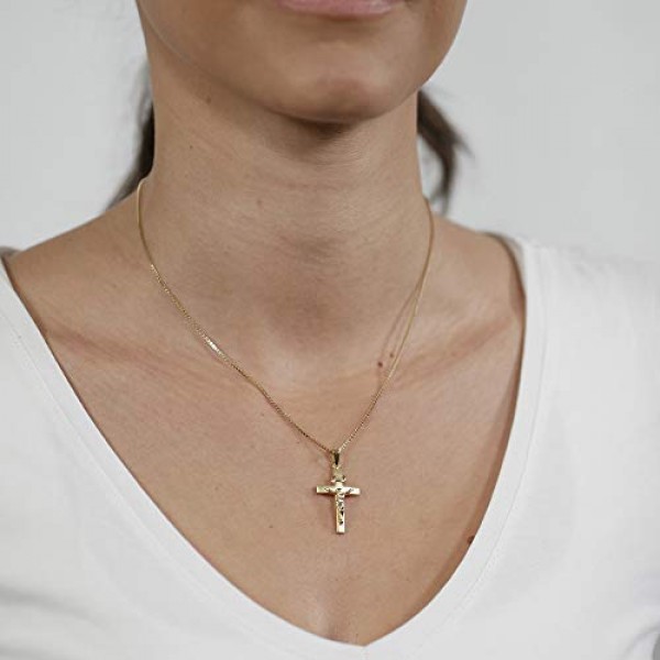 trendor Crucifix 24 mm 골드 333 (8 캐럿) 금도금 체인 여성용 및 남성용 목걸이, 골드 펜던트, 리얼 골드로 제작된 시대를 초월한 크로스 펜던트 75286