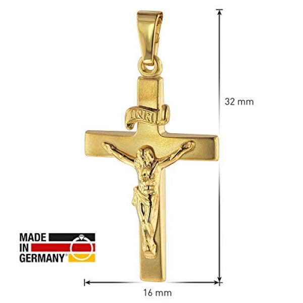 trendor Crucifix 24 mm 골드 333 (8 캐럿) 금도금 체인 여성용 및 남성용 목걸이, 골드 펜던트, 리얼 골드로 제작된 시대를 초월한 크로스 펜던트 75286