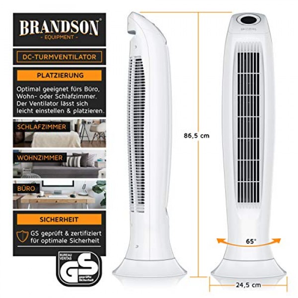 Brandson Silent ECO 그린 타워 팬(9단계 속도) - 원격 제어 기능이 있는 DC 받침대 팬 - 기둥 팬 포함 진동 - 86 cm - 타이머가 있는 팬 - 매우 조용함 - GS