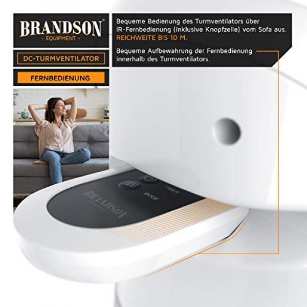 Brandson Silent ECO 그린 타워 팬(9단계 속도) - 원격 제어 기능이 있는 DC 받침대 팬 - 기둥 팬 포함 진동 - 86 cm - 타이머가 있는 팬 - 매우 조용함 - GS