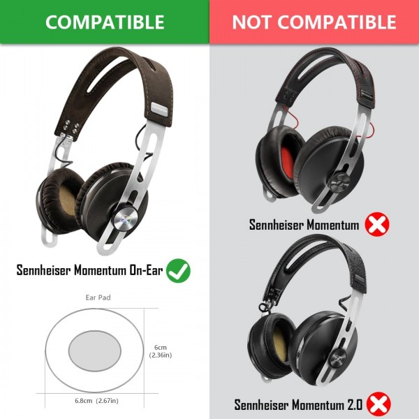 Sennheiser Momentum 온 이어 헤드폰 이어 패드, 헤드셋 이어 패드 교체 부품 (블랙 벨벳) 용 Geekria Comfort Velor 교체 용 이어 패드