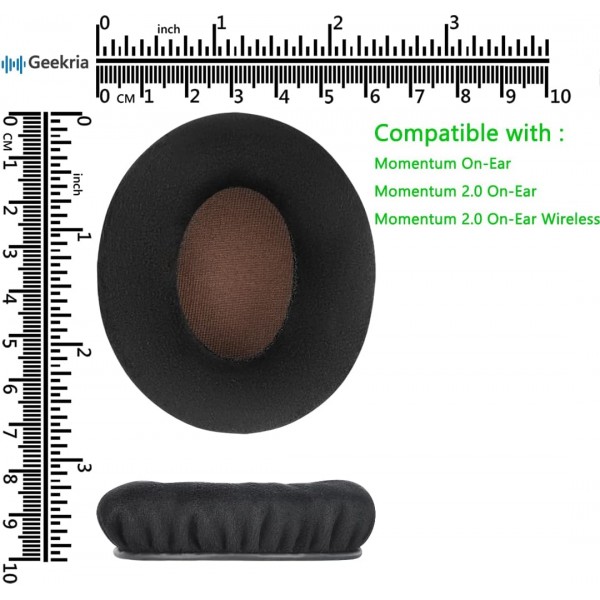 Sennheiser Momentum 온 이어 헤드폰 이어 패드, 헤드셋 이어 패드 교체 부품 (블랙 벨벳) 용 Geekria Comfort Velor 교체 용 이어 패드