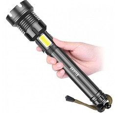 [충전식] Akhter XHP90 손전등, LED 토치, Super Bright 3000 Lumens CREE LED, IP65 방수, 5가지 모드 높음/낮음/스트로브/SOS 및 작업등 실내/야외(캠핑/하이킹/긴급 사용)