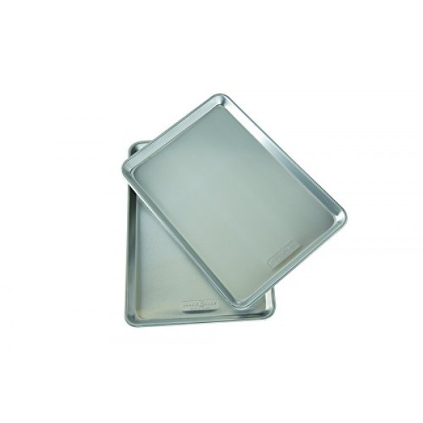 Nordic Ware 천연 알루미늄 상업용 베이커 하프 시트, 2팩, 실버 및 실팻 프리미엄 붙지 않는 실리콘 베이킹 매트, 하프 시트, 크림