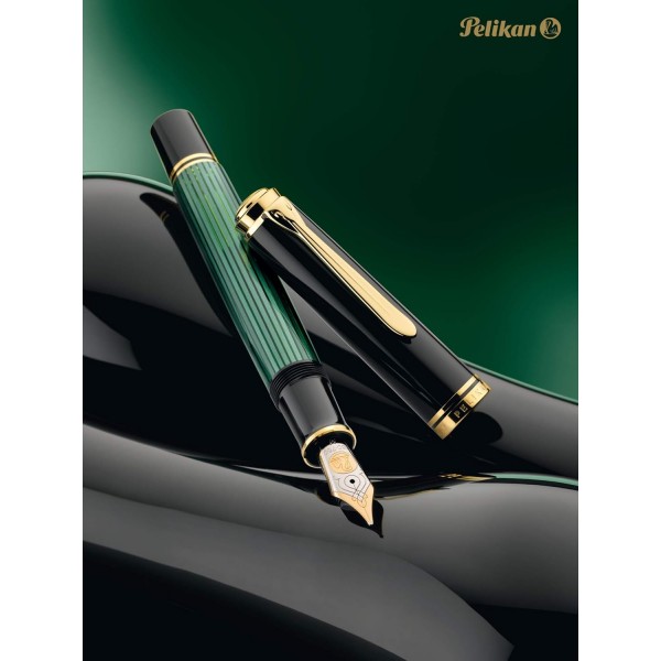 Pelikan 만년필 Souverän 600, 블랙 그린, 펜촉 M(미디엄), 선물 케이스에 담긴 고품질 피스톤 필러, 980029