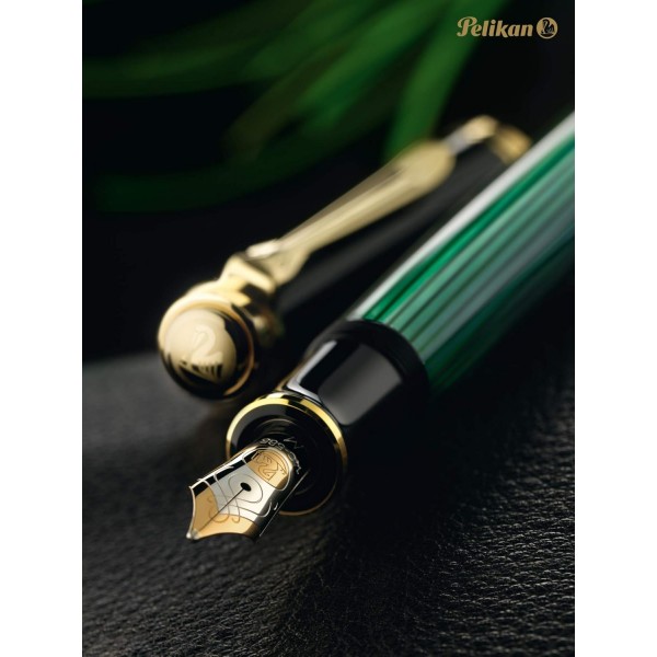 Pelikan 만년필 Souverän 600, 블랙 그린, 펜촉 M(미디엄), 선물 케이스에 담긴 고품질 피스톤 필러, 980029