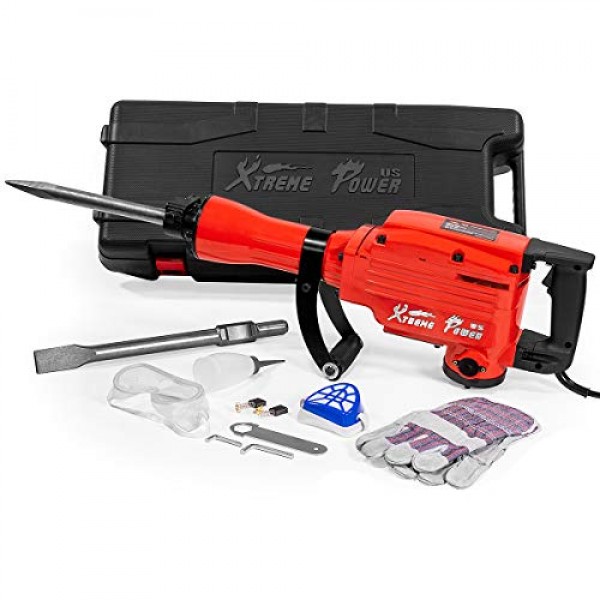 XtremepowerUS 2200와트 고강도 전기 철거 잭 해머 콘크리트 차단기 케이스, 장갑 포함