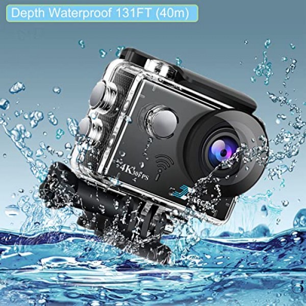 Xilecam Action Cam 4K/30FPS WiFi 수중 카메라 131피트 2 x 1350mAh 배터리 및 다기능 액세서리 팩(X-Sport Pro로 업데이트된 앱)