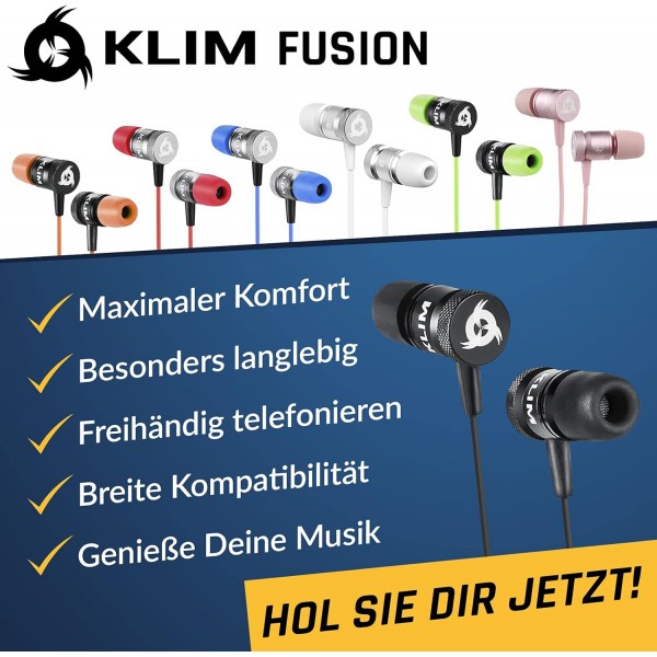 마이크가 있는 KLIM Fusion 헤드폰 - 내구성 - 혁신적: 메모리 폼이 있는 인이어 헤드폰 - 새로운 2022 버전 - 3.5mm 잭 - 스포츠 게이밍 인이어 헤드폰 - 블랙 3.5mm 블랙
