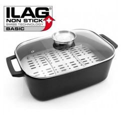 Karcher 인덕션 로스터 Java with 뚜껑 8.5 L 인덕션 + 전기 + 가스 등 모든 유형의 스토브용 ILAG 논스틱 코팅 처리된 알루미늄 로스터. 아로마 손잡이와 화격자 인서트가 있
