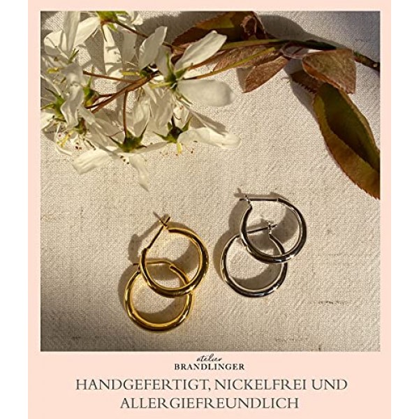 Brandlinger ® 여성용 크리올 귀걸이 925 스털링 실버 스몰 허기스 선조 라운드 주얼리 여성용 18 캐럿 금 도금(은 및 금) 여성 및 소녀용. 매달린 기본 고리의 직경: 16mm.