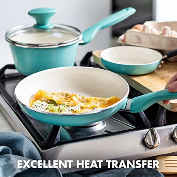 GreenPan Rio 건강한 세라믹 붙지 않는 7인치 프라이팬 프라이팬, PFAS 없음, 식기세척기 사용 가능, 청록색
