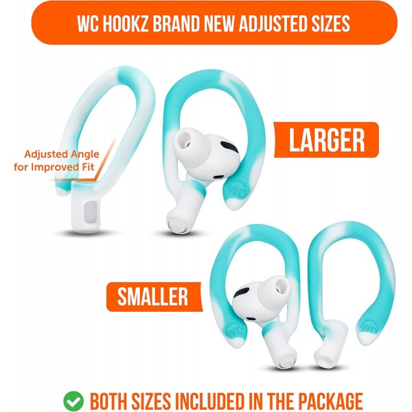 WC HookZ - 업그레이드된 AirPods Pro 1, 2 및 AirPods 1, 2, 3용 오버이어 후크 - 패키지에 포함된 두 쌍의 크기, Wicked Cushions에서 제작한 왼쪽 및 오른쪽 후크 | 파란색 홀치기염